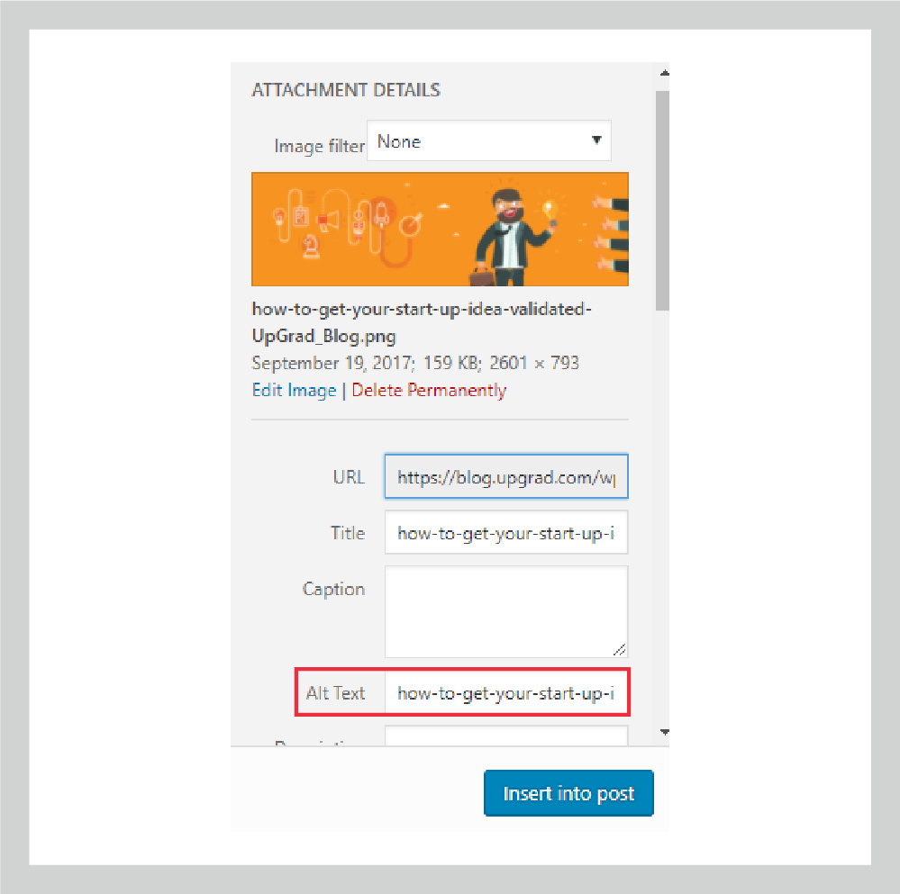 ALTテキストのオンページとオフページのテクニックを追加するSEOアップグレードブログ