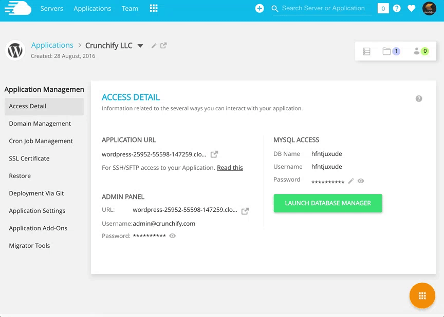 Lihat semua Pengaturan untuk Aplikasi Anda di Konsol Admin Cloudways - Ulasan Crunchify